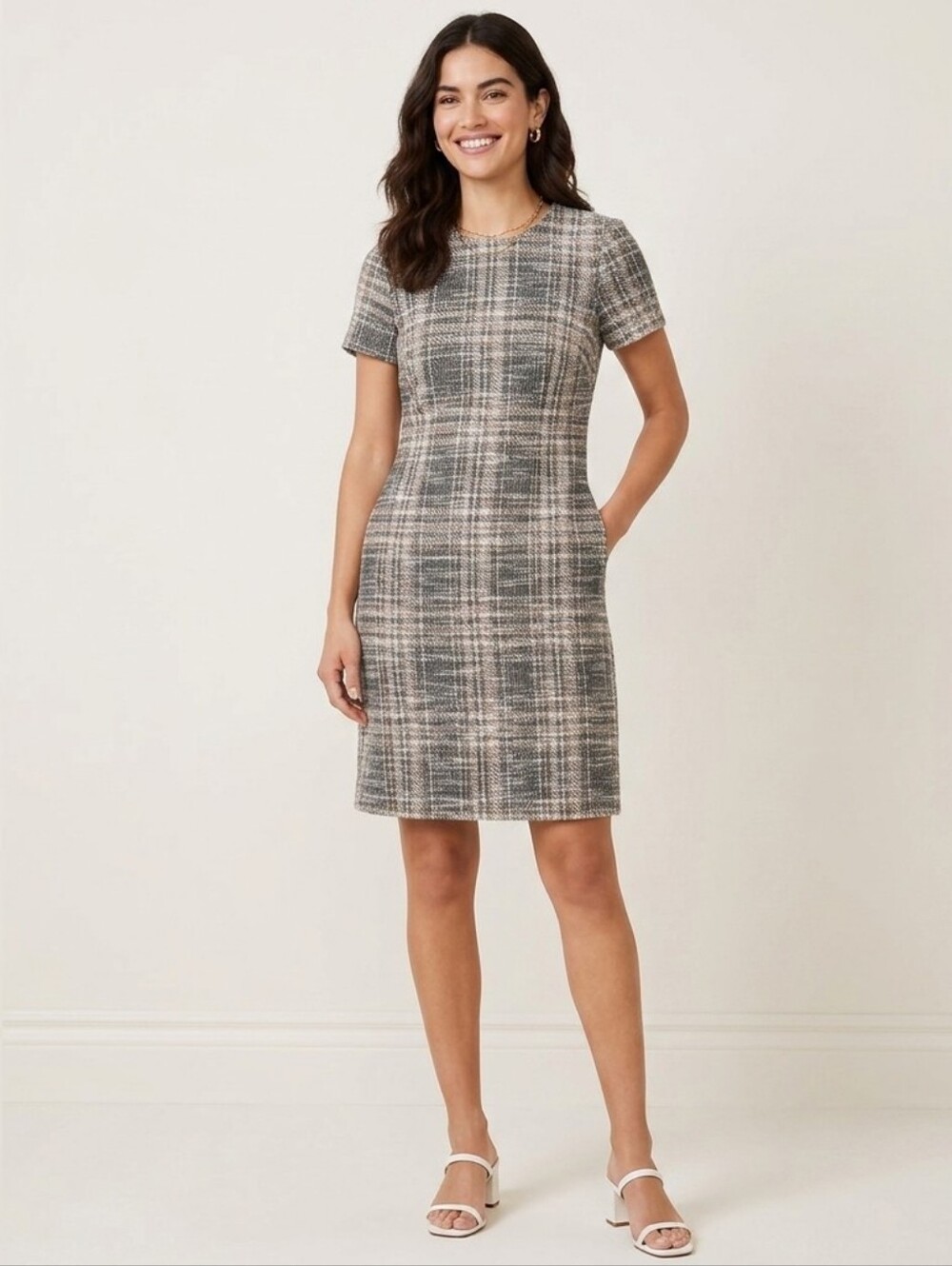 Calvin Klein Rachelle Plaid Knit Shift Dress 4